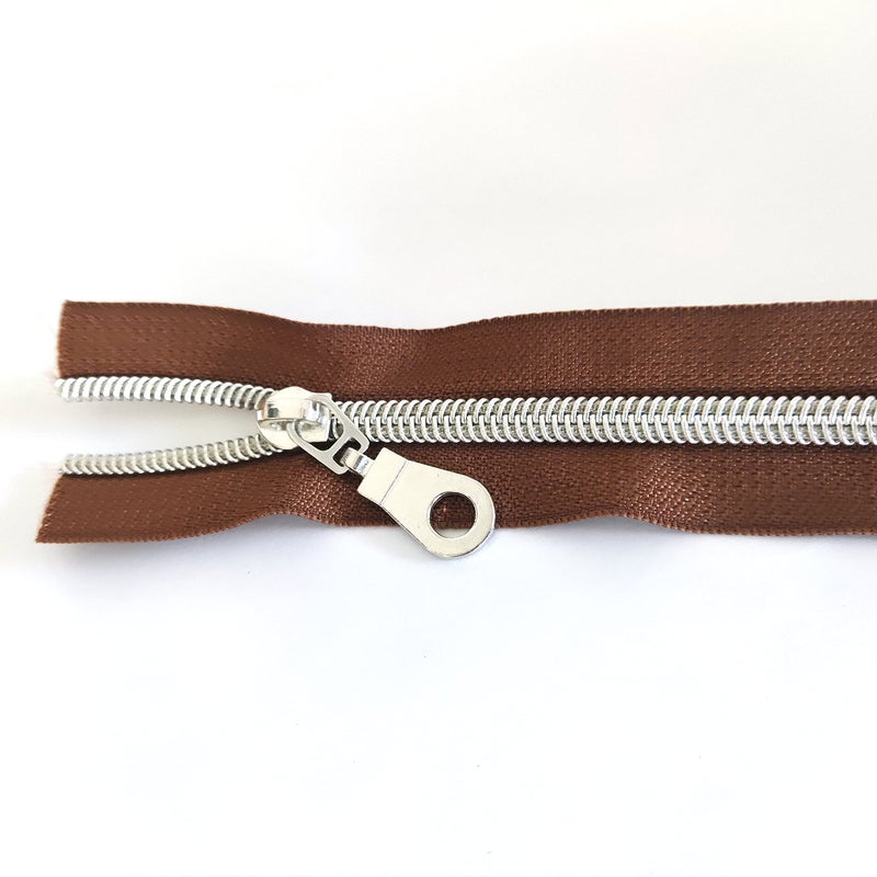 Leekayer #5 Metallic Silver Nylon Coil Zippers by The Yard Bulk 10 Yards Brown Zipper Tape with 25pcs Silver Sliders for DIY Sewing Tailor Craft Bag(Brown) - Image 4